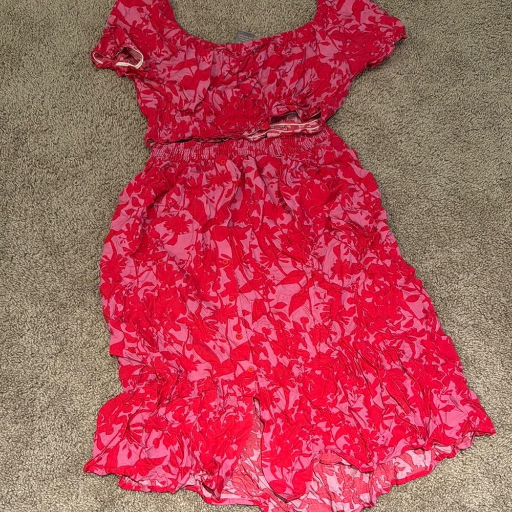 Vibrant Pink Floral Skirt and Crop Top